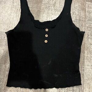 SHEIN Black Ribbed Tank Top with Button Detail